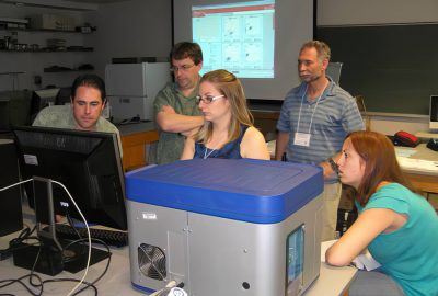 Students and instructor at an instrument workstation, 2010